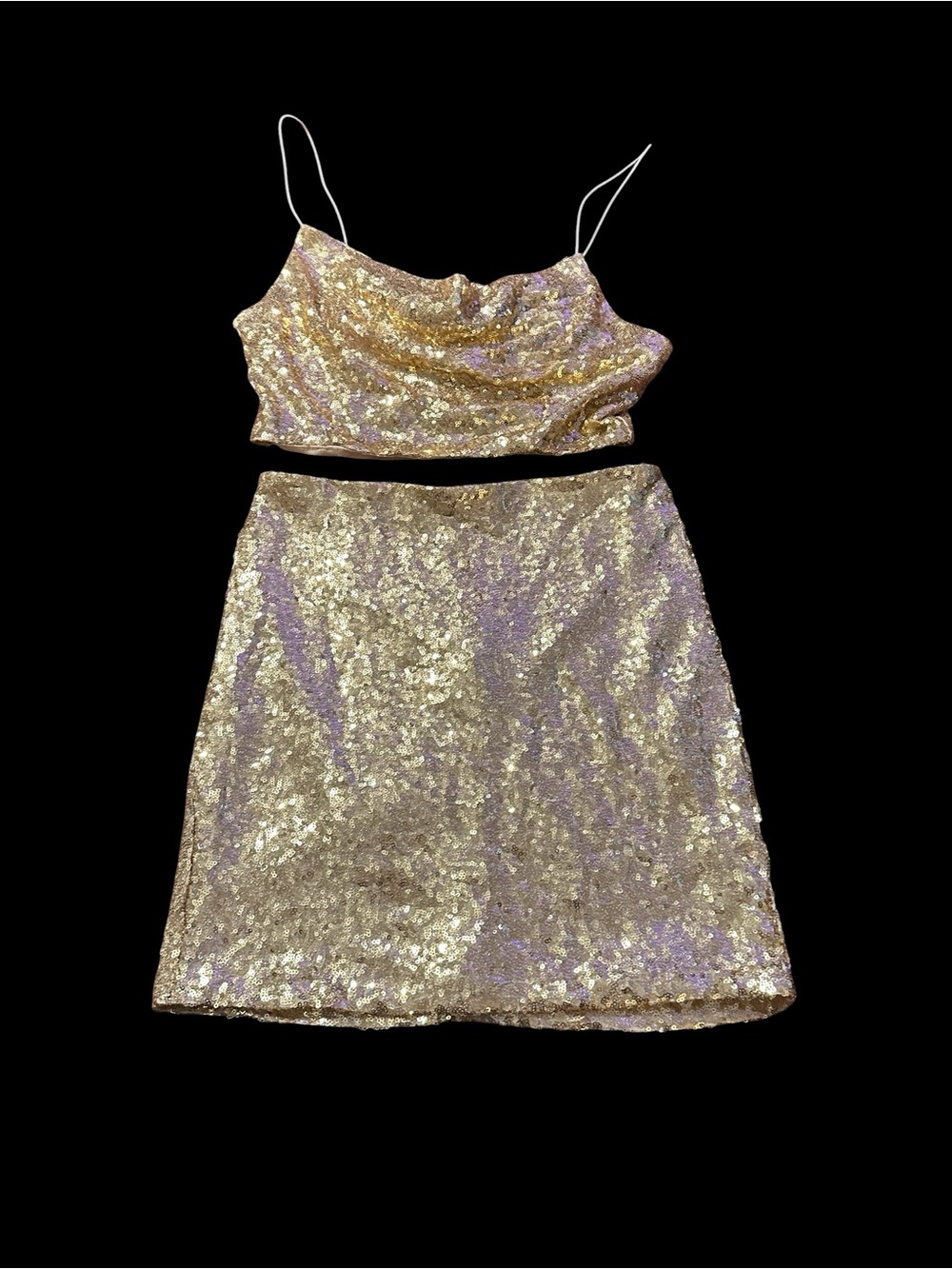 B. Smart Gold Sequin Mini Skirt Set